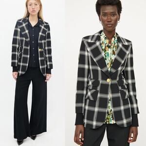 Smythe Rib Cuff Birkin Blazer Jacket Plaid Check Single Button Black Gold Size 2